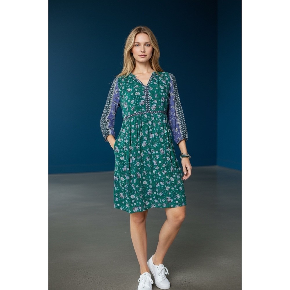 J. Jill Women's Peasant Mixed Print Dress Sweet Clover Folkloric Vine - Petite M